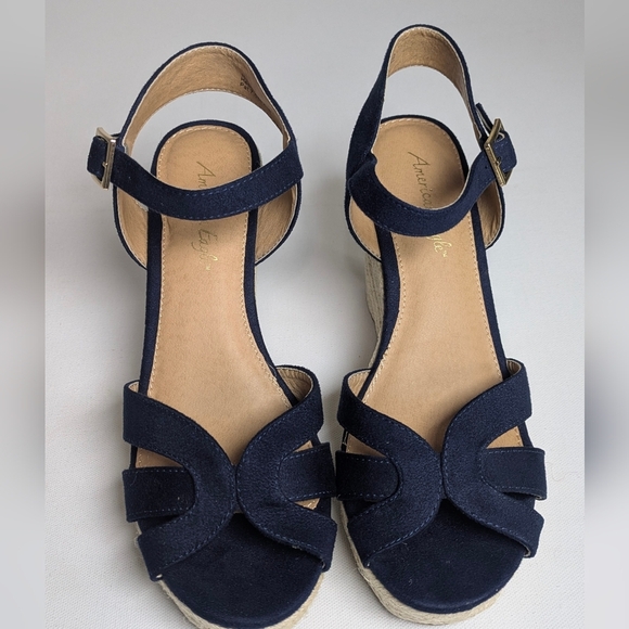 American Eagle Women's Dark Blue Espadrille Wedge Sandal Slingback Heel Sz 6.5 - Picture 2 of 9